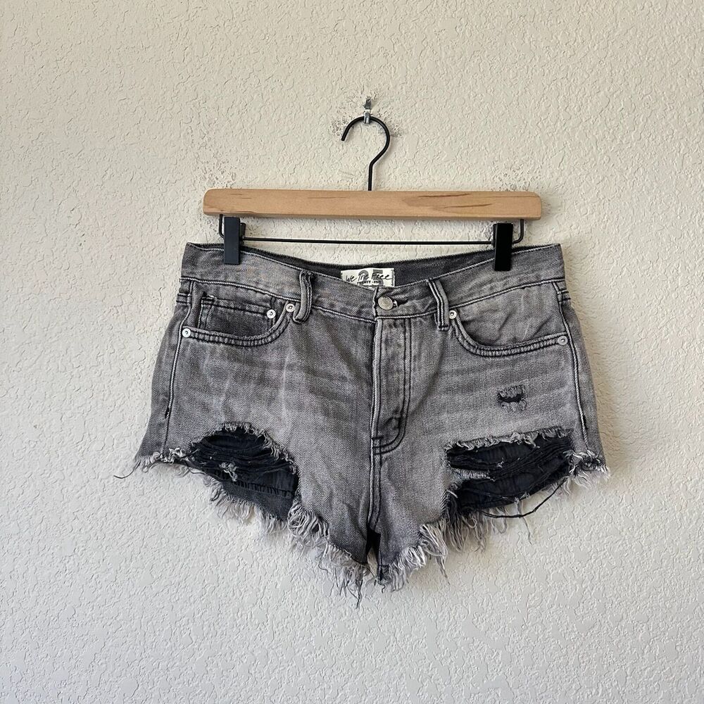 WE THE FREE Good Vibration Cut-Off Jean Shorts Gray Distressed
